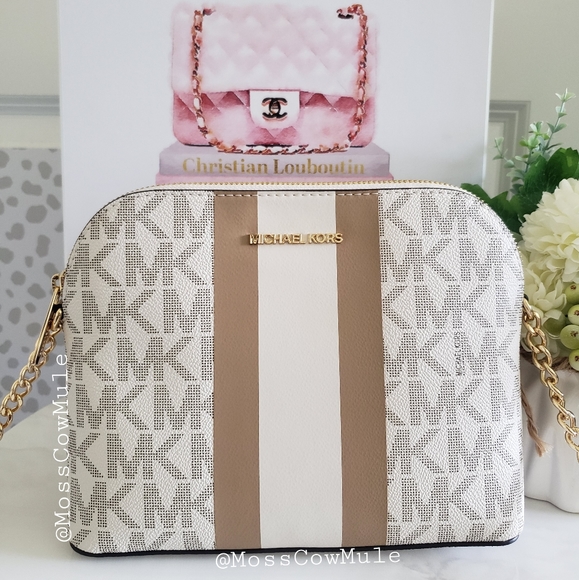 *SOLD* Authentic Michael Kors Cindy Stripe Dome Crossbody - Picture 2 of 15